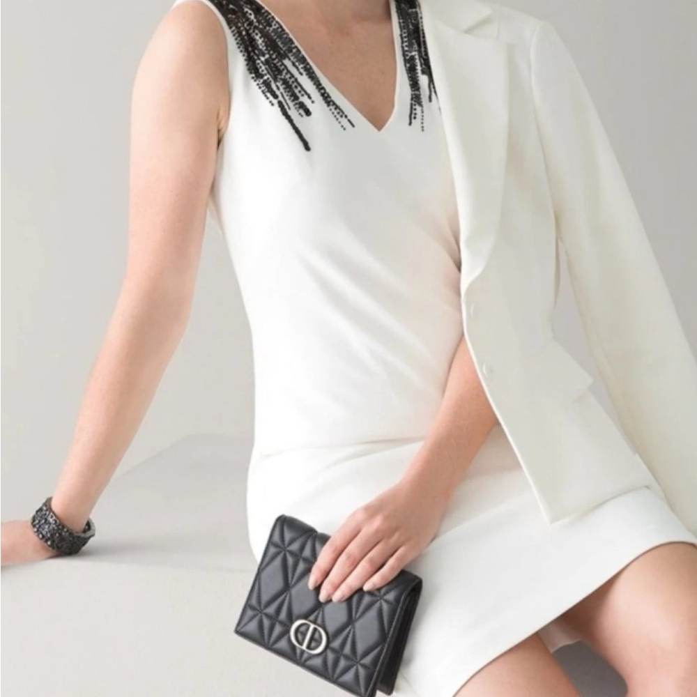 White House Black Market Ivory Dress with Black Sequins